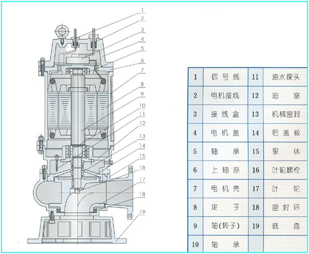 大東海泵業(yè)WQ潛水無堵塞排污泵結構圖